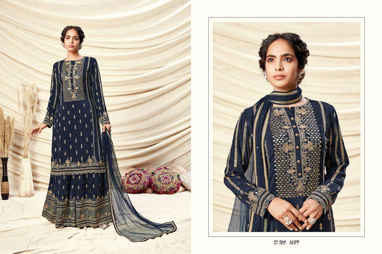 NOORIE BY RANI TRENDZ 1588 TO 1591 SERIES BEAUTIFUL STYLISH SHARARA SUITS FANCY COLORFUL CASUAL WEAR & ETHNIC WEAR & READY TO WEAR REAL GEORGETTE EMBROIDERED DRESSES AT WHOLESALE PRICE