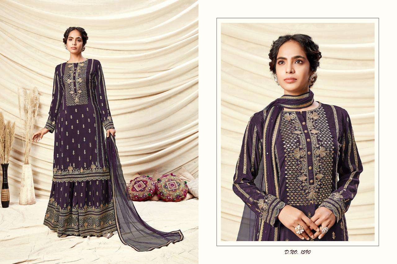 NOORIE BY RANI TRENDZ 1588 TO 1591 SERIES BEAUTIFUL STYLISH SHARARA SUITS FANCY COLORFUL CASUAL WEAR & ETHNIC WEAR & READY TO WEAR REAL GEORGETTE EMBROIDERED DRESSES AT WHOLESALE PRICE