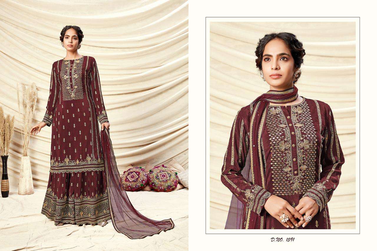NOORIE BY RANI TRENDZ 1588 TO 1591 SERIES BEAUTIFUL STYLISH SHARARA SUITS FANCY COLORFUL CASUAL WEAR & ETHNIC WEAR & READY TO WEAR REAL GEORGETTE EMBROIDERED DRESSES AT WHOLESALE PRICE