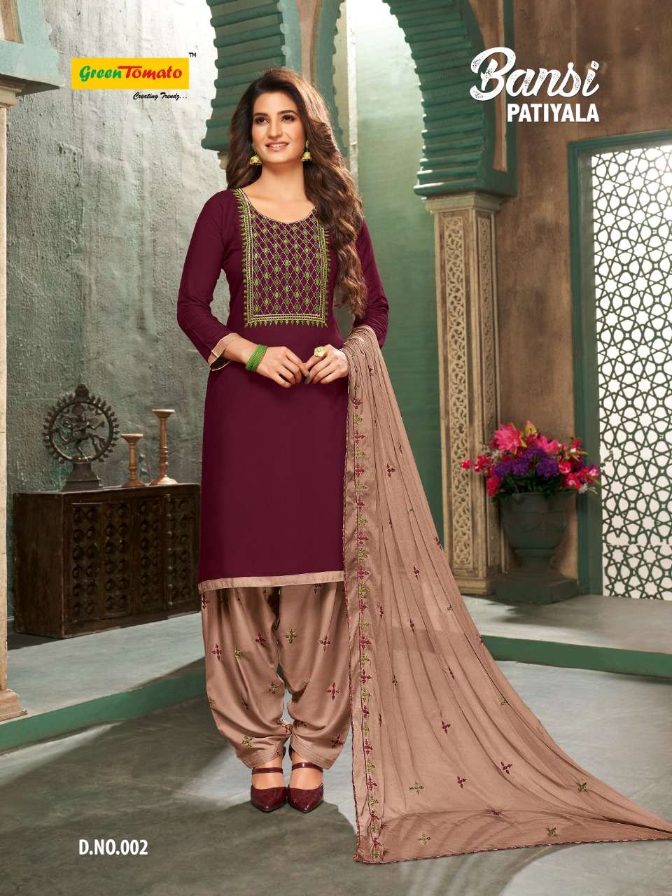BANSI PATIYALA BY GREEN TOMATO 001 TO 008 SERIES BEAUTIFUL PATIYALA SUITS COLORFUL STYLISH FANCY CASUAL WEAR & ETHNIC WEAR HEAVY RAYON EMBROIDERED DRESSES AT WHOLESALE PRICE