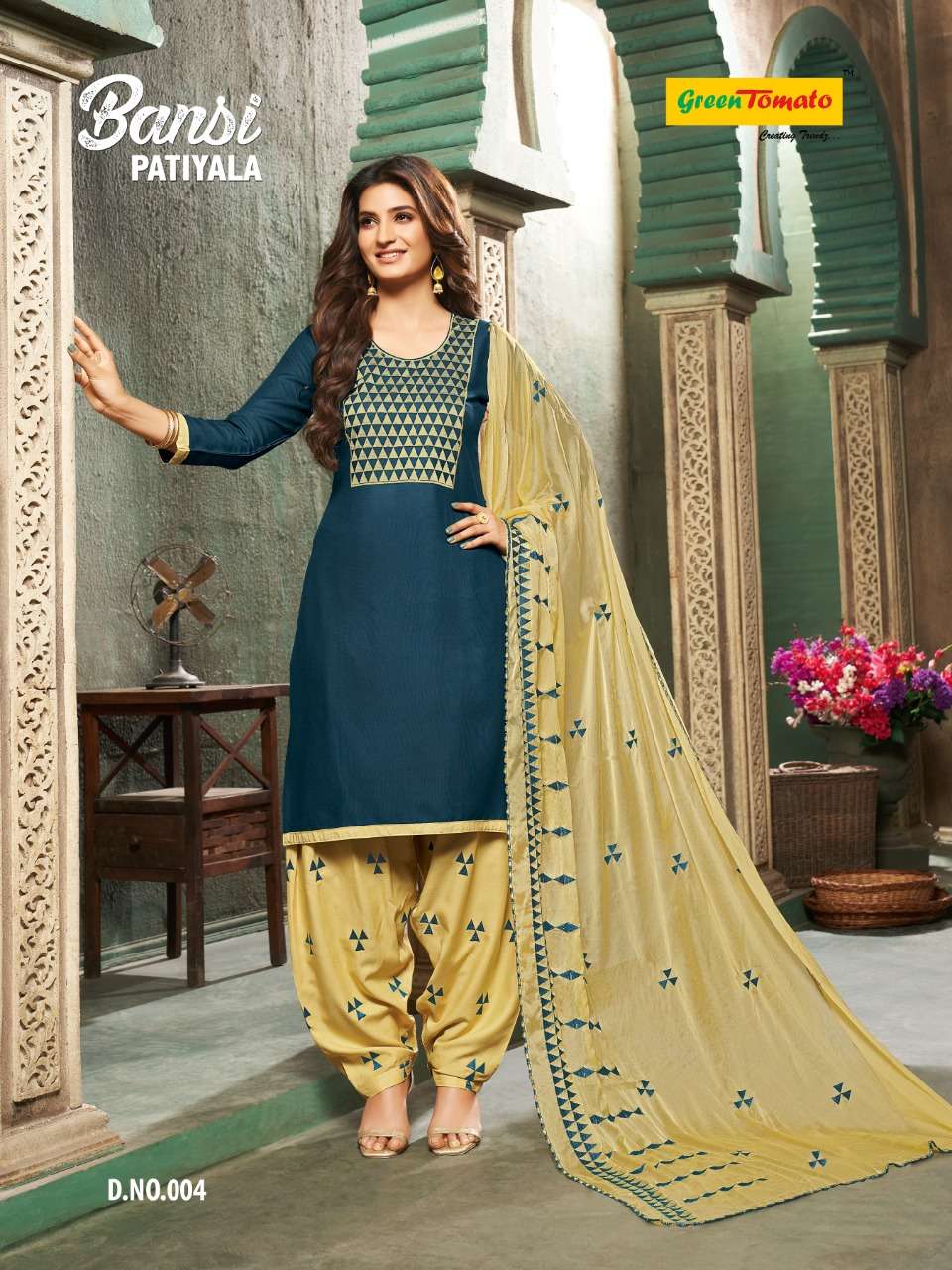 BANSI PATIYALA BY GREEN TOMATO 001 TO 008 SERIES BEAUTIFUL PATIYALA SUITS COLORFUL STYLISH FANCY CASUAL WEAR & ETHNIC WEAR HEAVY RAYON EMBROIDERED DRESSES AT WHOLESALE PRICE