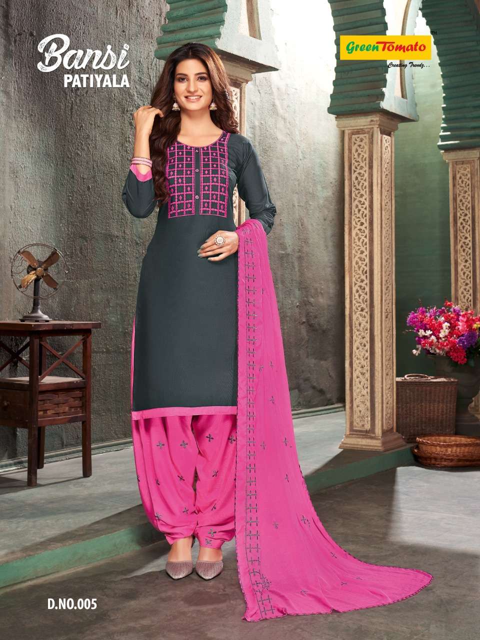 BANSI PATIYALA BY GREEN TOMATO 001 TO 008 SERIES BEAUTIFUL PATIYALA SUITS COLORFUL STYLISH FANCY CASUAL WEAR & ETHNIC WEAR HEAVY RAYON EMBROIDERED DRESSES AT WHOLESALE PRICE