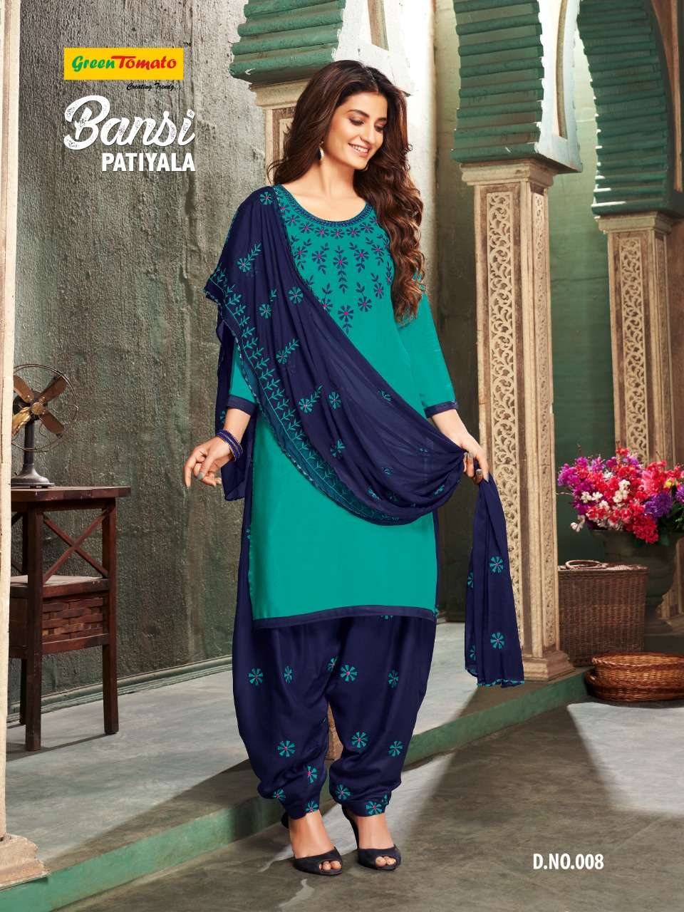 BANSI PATIYALA BY GREEN TOMATO 001 TO 008 SERIES BEAUTIFUL PATIYALA SUITS COLORFUL STYLISH FANCY CASUAL WEAR & ETHNIC WEAR HEAVY RAYON EMBROIDERED DRESSES AT WHOLESALE PRICE