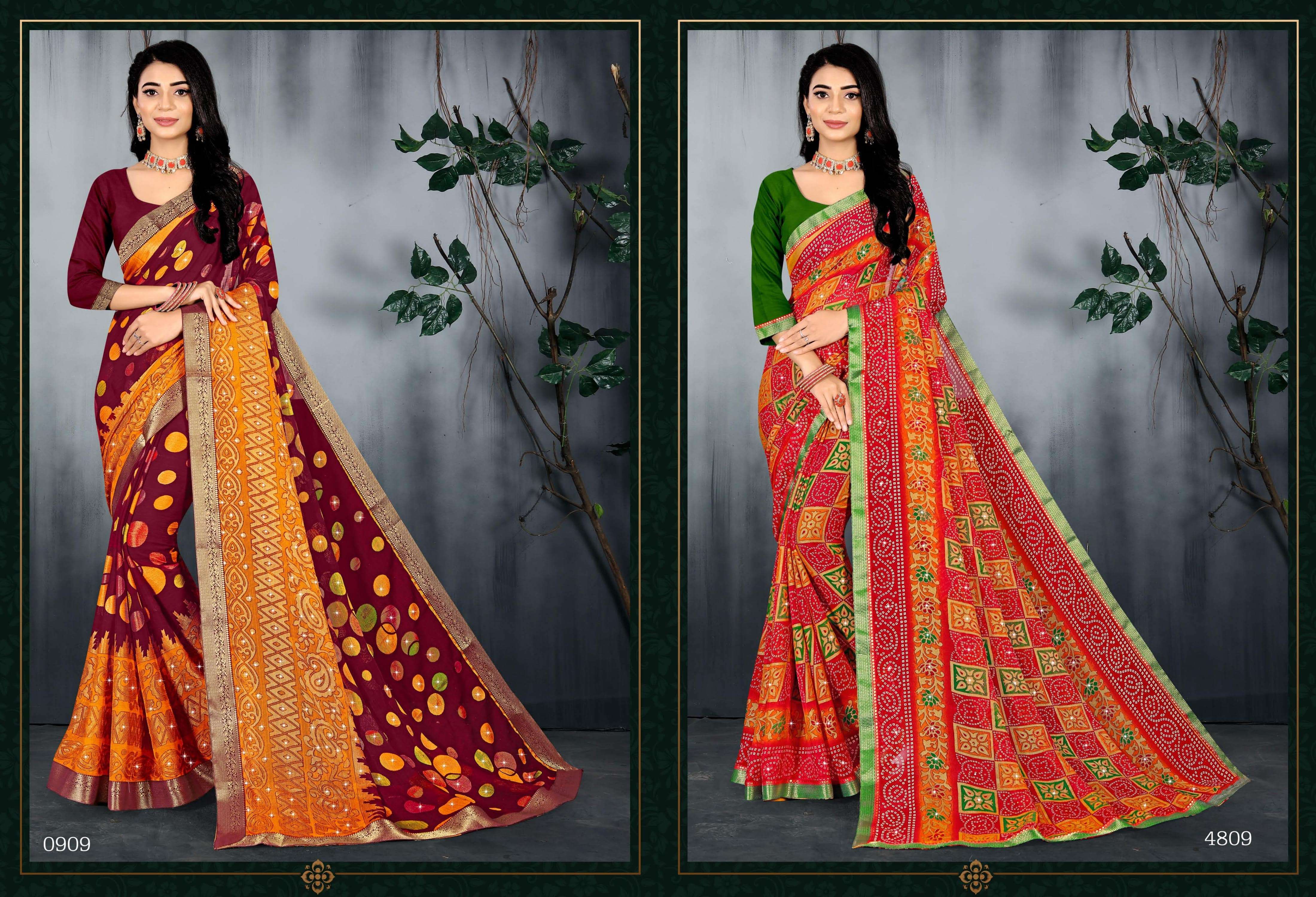 HANSINI VOL-2 BY BARGAD INDIAN TRADITIONAL WEAR COLLECTION BEAUTIFUL STYLISH FANCY COLORFUL PARTY WEAR & OCCASIONAL WEAR BRASSO PRINT SAREES AT WHOLESALE PRICE