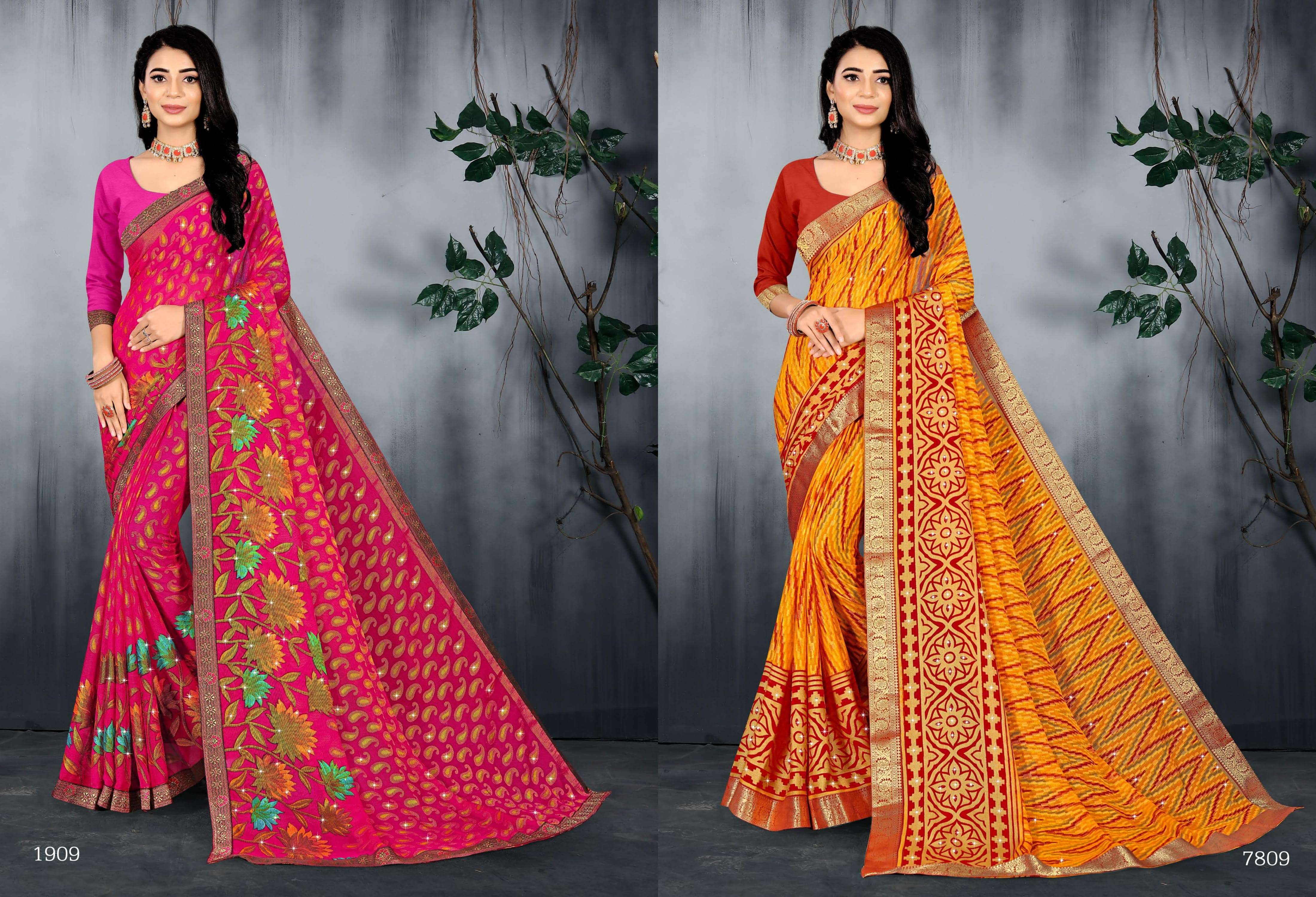 HANSINI VOL-2 BY BARGAD INDIAN TRADITIONAL WEAR COLLECTION BEAUTIFUL STYLISH FANCY COLORFUL PARTY WEAR & OCCASIONAL WEAR BRASSO PRINT SAREES AT WHOLESALE PRICE