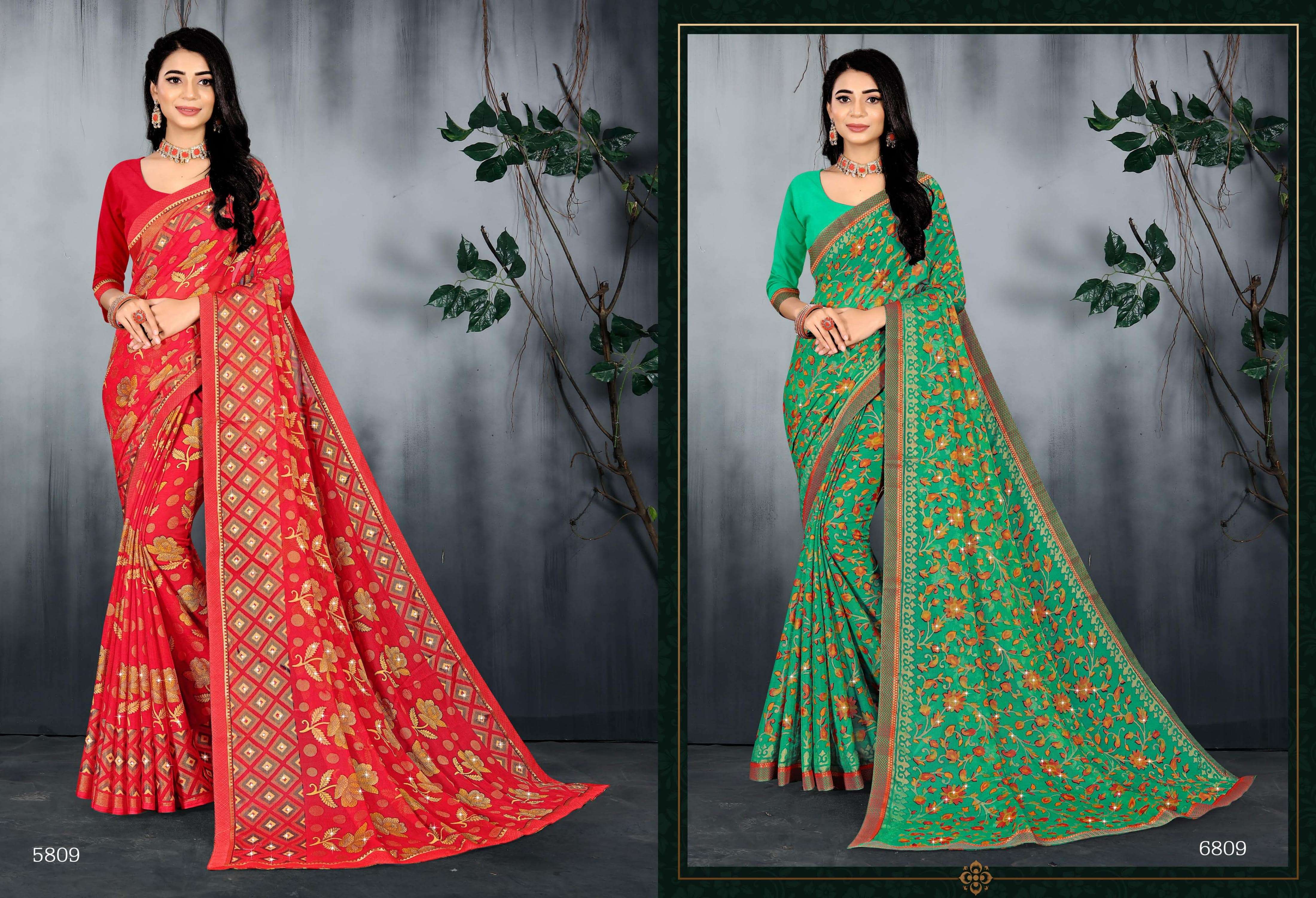 HANSINI VOL-2 BY BARGAD INDIAN TRADITIONAL WEAR COLLECTION BEAUTIFUL STYLISH FANCY COLORFUL PARTY WEAR & OCCASIONAL WEAR BRASSO PRINT SAREES AT WHOLESALE PRICE