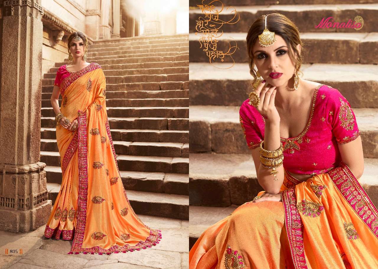 Monalisa 801 Series By Monalisa 801 To 812 Series Designer Wedding Collection Beautiful Stylish Fancy Colorful Party Wear & Occasional Wear Silk/ Modal Sarees At Wholesale Price