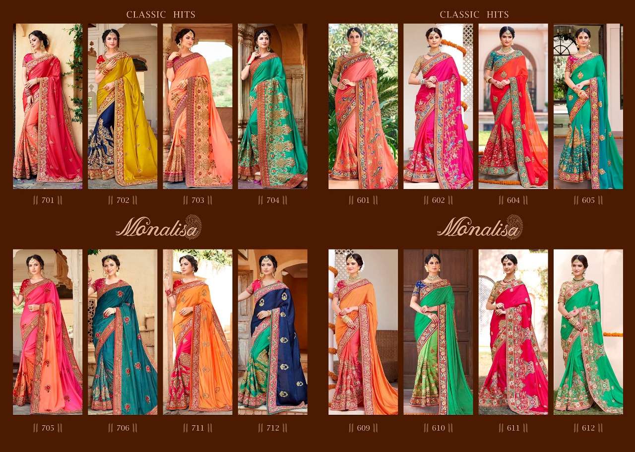 Monalisa 801 Series By Monalisa 801 To 812 Series Designer Wedding Collection Beautiful Stylish Fancy Colorful Party Wear & Occasional Wear Silk/ Modal Sarees At Wholesale Price