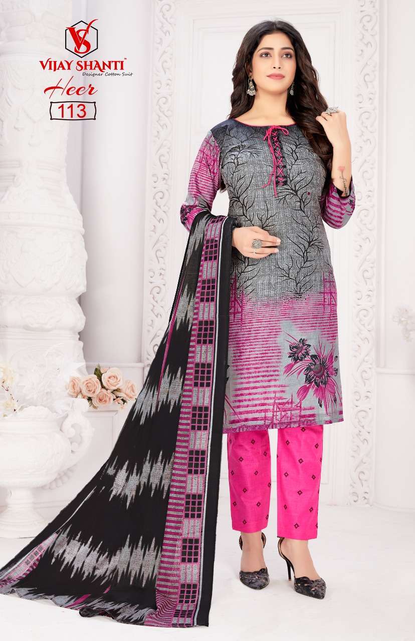 HEER BY VIJAY SHANTI 108 TO 125 SERIES BEAUTIFUL SUITS COLORFUL STYLISH FANCY CASUAL WEAR & ETHNIC WEAR HEAVY COTTON PRINT DRESSES AT WHOLESALE PRICE