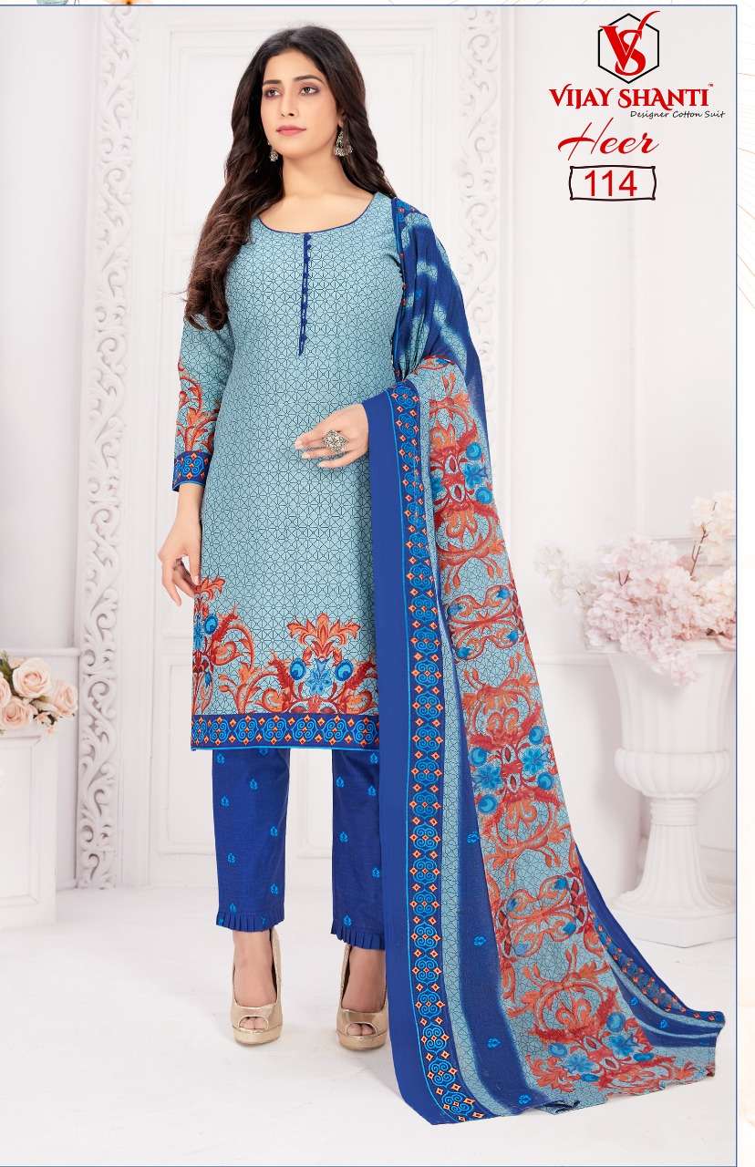 HEER BY VIJAY SHANTI 108 TO 125 SERIES BEAUTIFUL SUITS COLORFUL STYLISH FANCY CASUAL WEAR & ETHNIC WEAR HEAVY COTTON PRINT DRESSES AT WHOLESALE PRICE