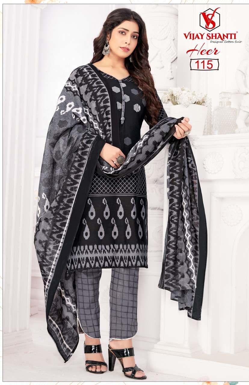 HEER BY VIJAY SHANTI 108 TO 125 SERIES BEAUTIFUL SUITS COLORFUL STYLISH FANCY CASUAL WEAR & ETHNIC WEAR HEAVY COTTON PRINT DRESSES AT WHOLESALE PRICE