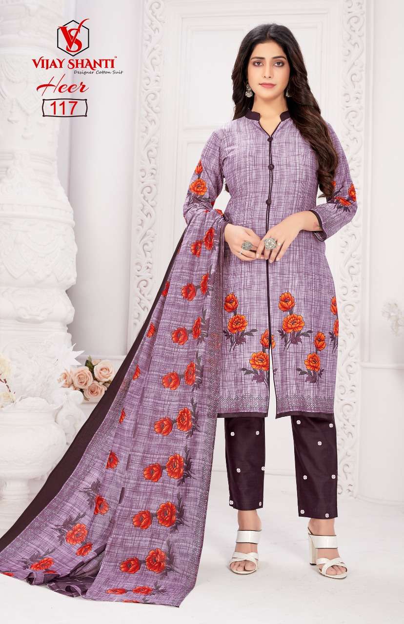 HEER BY VIJAY SHANTI 108 TO 125 SERIES BEAUTIFUL SUITS COLORFUL STYLISH FANCY CASUAL WEAR & ETHNIC WEAR HEAVY COTTON PRINT DRESSES AT WHOLESALE PRICE