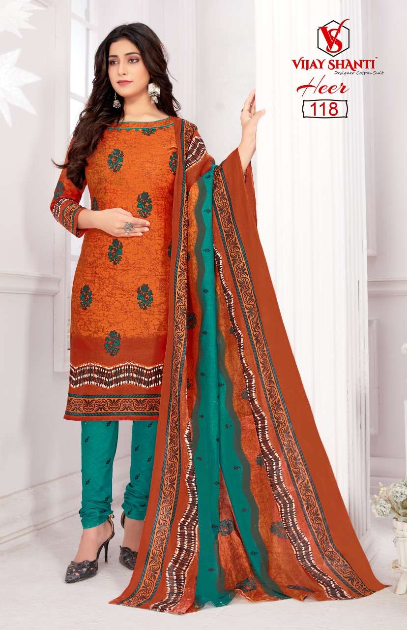 HEER BY VIJAY SHANTI 108 TO 125 SERIES BEAUTIFUL SUITS COLORFUL STYLISH FANCY CASUAL WEAR & ETHNIC WEAR HEAVY COTTON PRINT DRESSES AT WHOLESALE PRICE