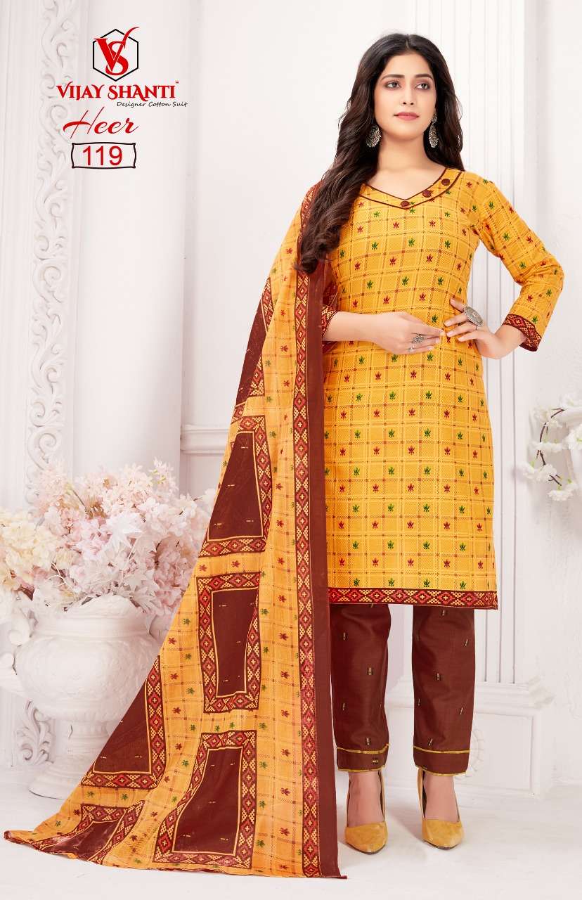 HEER BY VIJAY SHANTI 108 TO 125 SERIES BEAUTIFUL SUITS COLORFUL STYLISH FANCY CASUAL WEAR & ETHNIC WEAR HEAVY COTTON PRINT DRESSES AT WHOLESALE PRICE