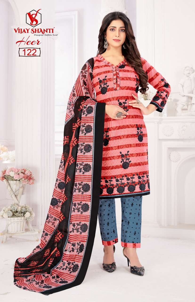 HEER BY VIJAY SHANTI 108 TO 125 SERIES BEAUTIFUL SUITS COLORFUL STYLISH FANCY CASUAL WEAR & ETHNIC WEAR HEAVY COTTON PRINT DRESSES AT WHOLESALE PRICE