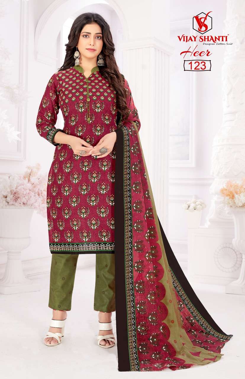 HEER BY VIJAY SHANTI 108 TO 125 SERIES BEAUTIFUL SUITS COLORFUL STYLISH FANCY CASUAL WEAR & ETHNIC WEAR HEAVY COTTON PRINT DRESSES AT WHOLESALE PRICE