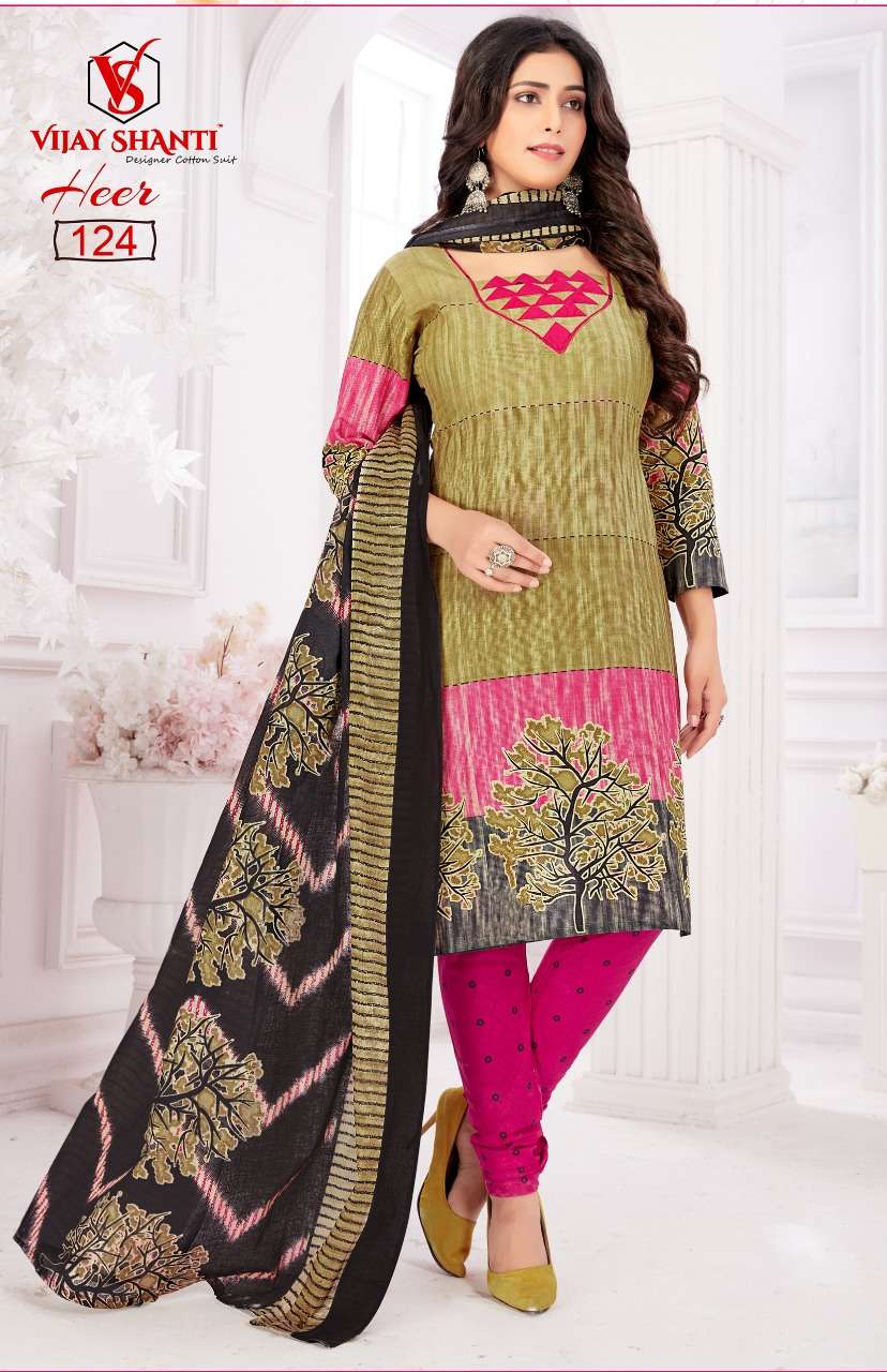 HEER BY VIJAY SHANTI 108 TO 125 SERIES BEAUTIFUL SUITS COLORFUL STYLISH FANCY CASUAL WEAR & ETHNIC WEAR HEAVY COTTON PRINT DRESSES AT WHOLESALE PRICE