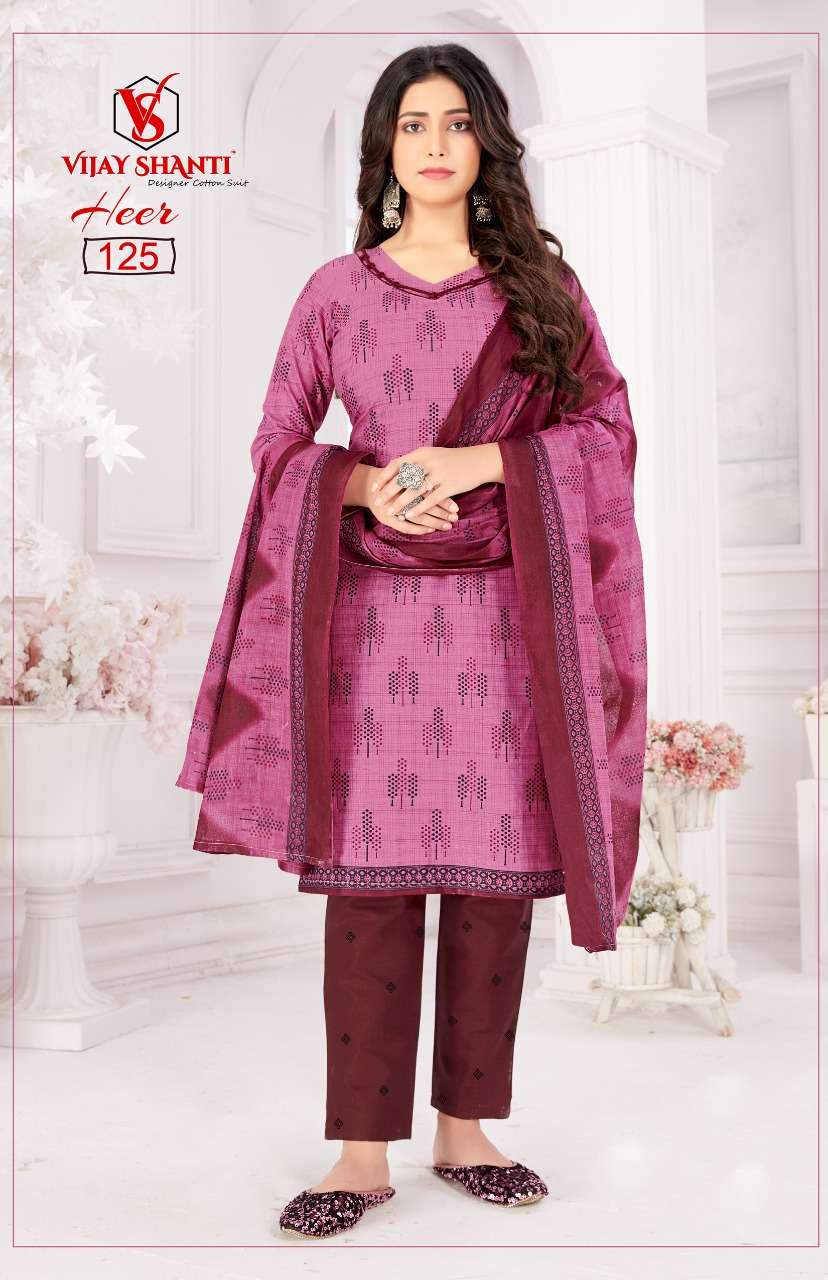 HEER BY VIJAY SHANTI 108 TO 125 SERIES BEAUTIFUL SUITS COLORFUL STYLISH FANCY CASUAL WEAR & ETHNIC WEAR HEAVY COTTON PRINT DRESSES AT WHOLESALE PRICE