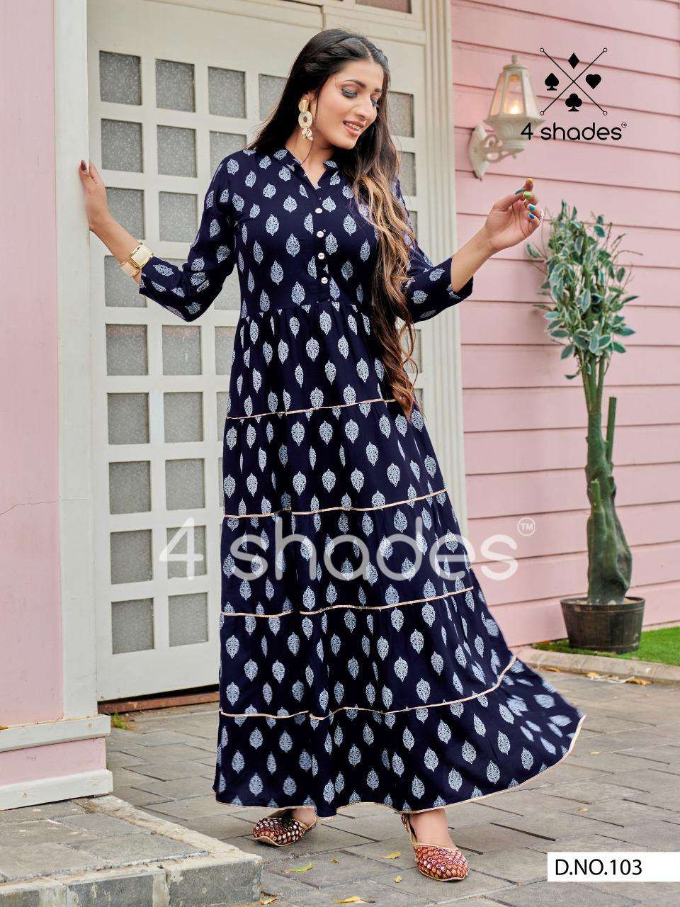 SUNDARI BY 4 SHADES 101 TO 106 SERIES BEAUTIFUL STYLISH FANCY COLORFUL CASUAL WEAR & ETHNIC WEAR COTTON PRINT GOWNS AT WHOLESALE PRICE