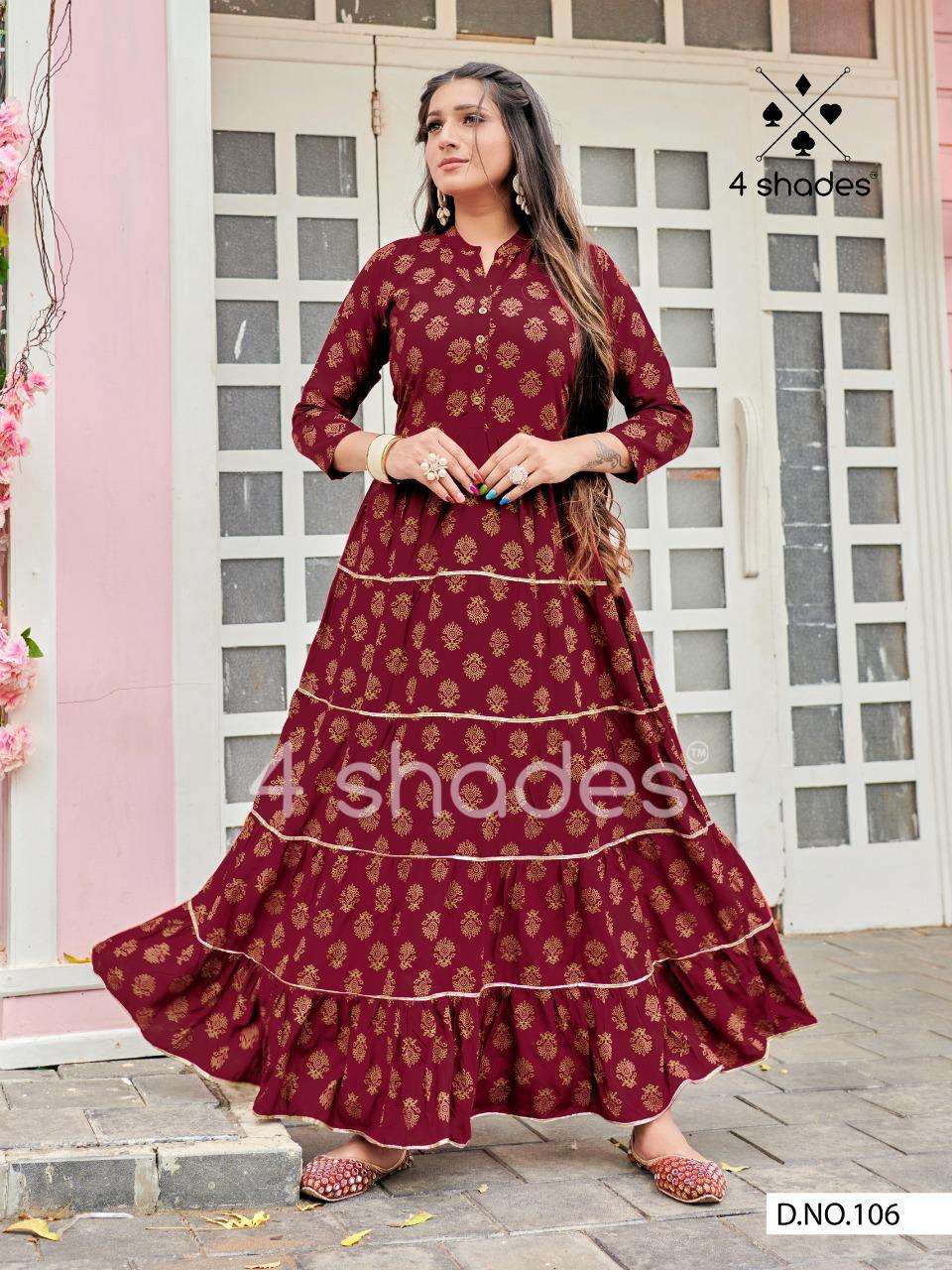 SUNDARI BY 4 SHADES 101 TO 106 SERIES BEAUTIFUL STYLISH FANCY COLORFUL CASUAL WEAR & ETHNIC WEAR COTTON PRINT GOWNS AT WHOLESALE PRICE