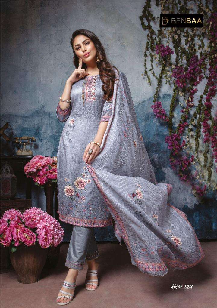 HEER BY BENBAA 001 TO 006 SERIES BEAUTIFUL SUITS COLORFUL STYLISH FANCY CASUAL WEAR & ETHNIC WEAR PURE HEAVY JAM SILK PRINT DRESSES AT WHOLESALE PRICE