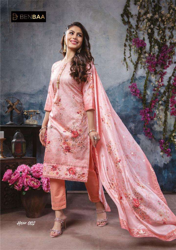 HEER BY BENBAA 001 TO 006 SERIES BEAUTIFUL SUITS COLORFUL STYLISH FANCY CASUAL WEAR & ETHNIC WEAR PURE HEAVY JAM SILK PRINT DRESSES AT WHOLESALE PRICE