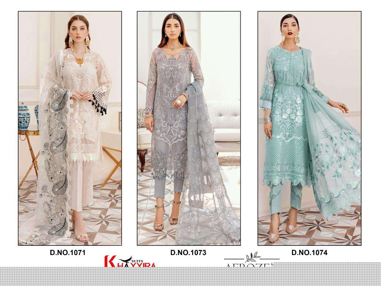 AFROZEH BY KHAYYIRA BEAUTIFUL STYLISH PAKISATNI SUITS FANCY COLORFUL CASUAL WEAR & ETHNIC WEAR & READY TO WEAR HEAVY FAUX GEORGETTE/BUTTERFLY NET WITH EMBROIDERY DRESSES AT WHOLESALE PRICE