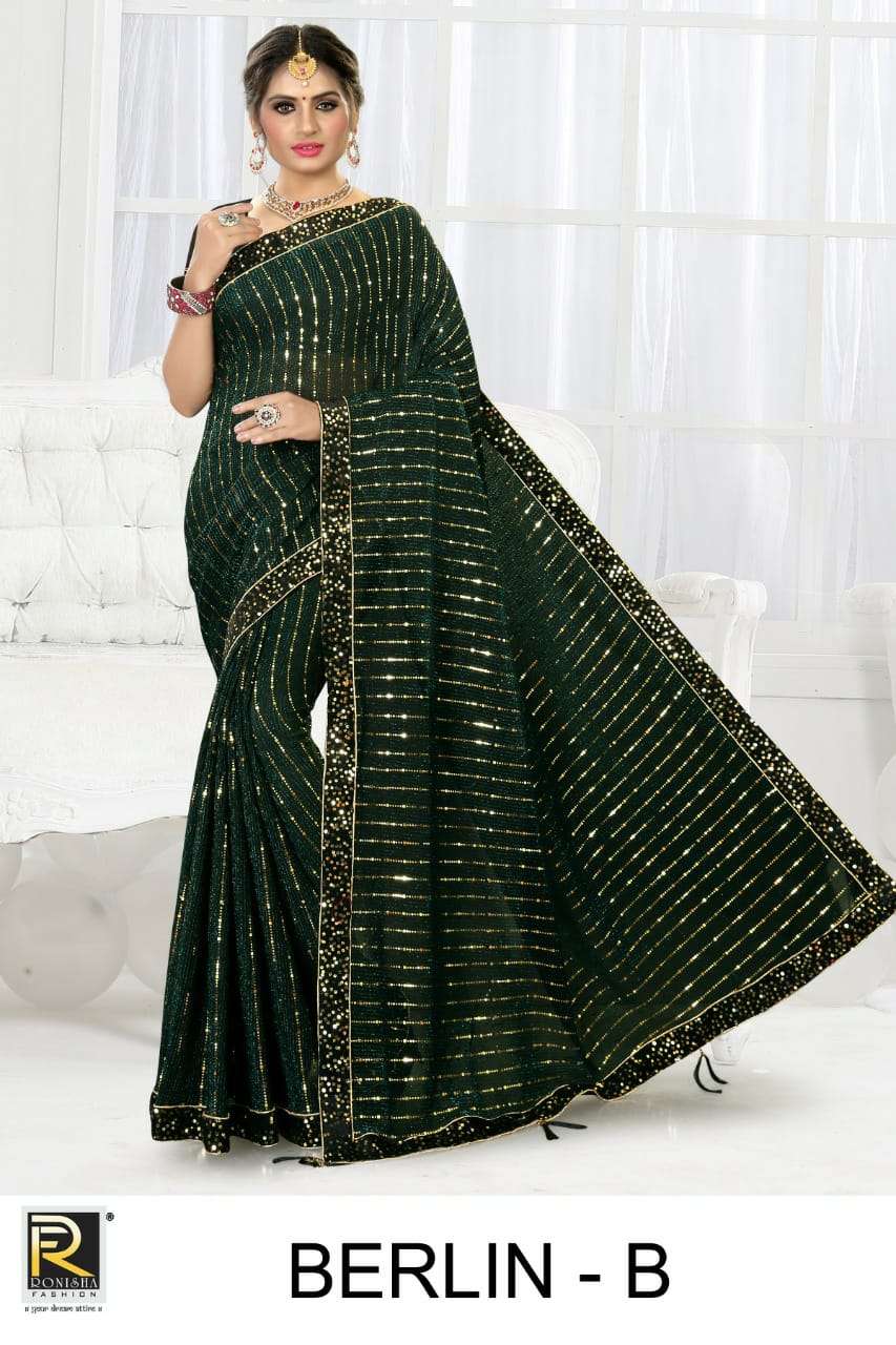 BERLIN BY RONISHA FASHION A TO D SERIES INDIAN TRADITIONAL WEAR COLLECTION BEAUTIFUL STYLISH FANCY COLORFUL PARTY WEAR & OCCASIONAL WEAR LYCRA SAREES AT WHOLESALE PRICE