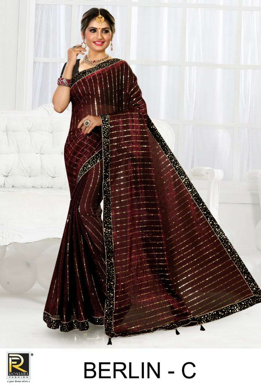BERLIN BY RONISHA FASHION A TO D SERIES INDIAN TRADITIONAL WEAR COLLECTION BEAUTIFUL STYLISH FANCY COLORFUL PARTY WEAR & OCCASIONAL WEAR LYCRA SAREES AT WHOLESALE PRICE
