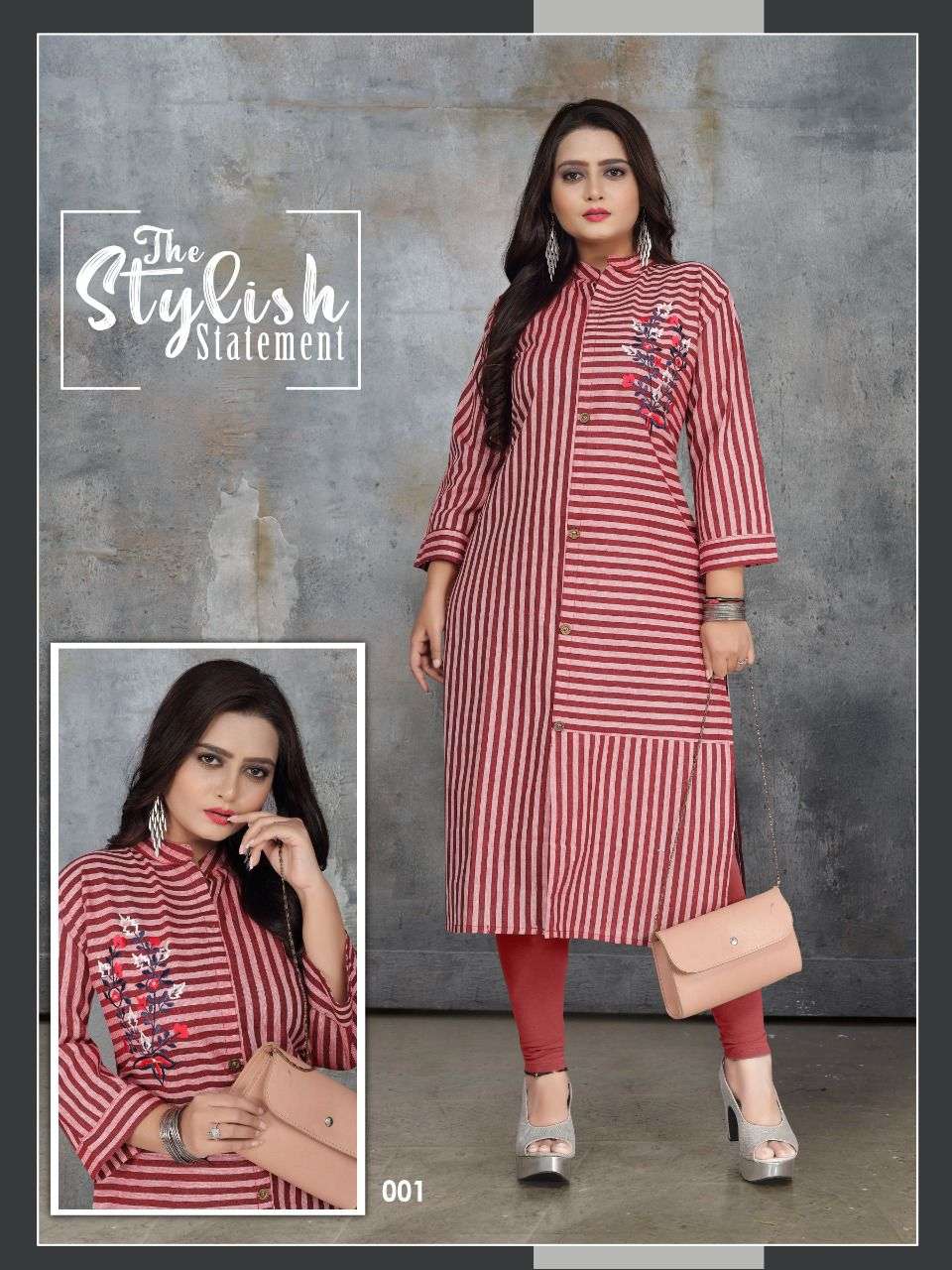 PARI VOL-1 BY TRENDY 001 TO 012 SERIES DESIGNER STYLISH FANCY COLORFUL BEAUTIFUL PARTY WEAR & ETHNIC WEAR COLLECTION SOUTH COTTON STRIPES KURTIS AT WHOLESALE PRICE