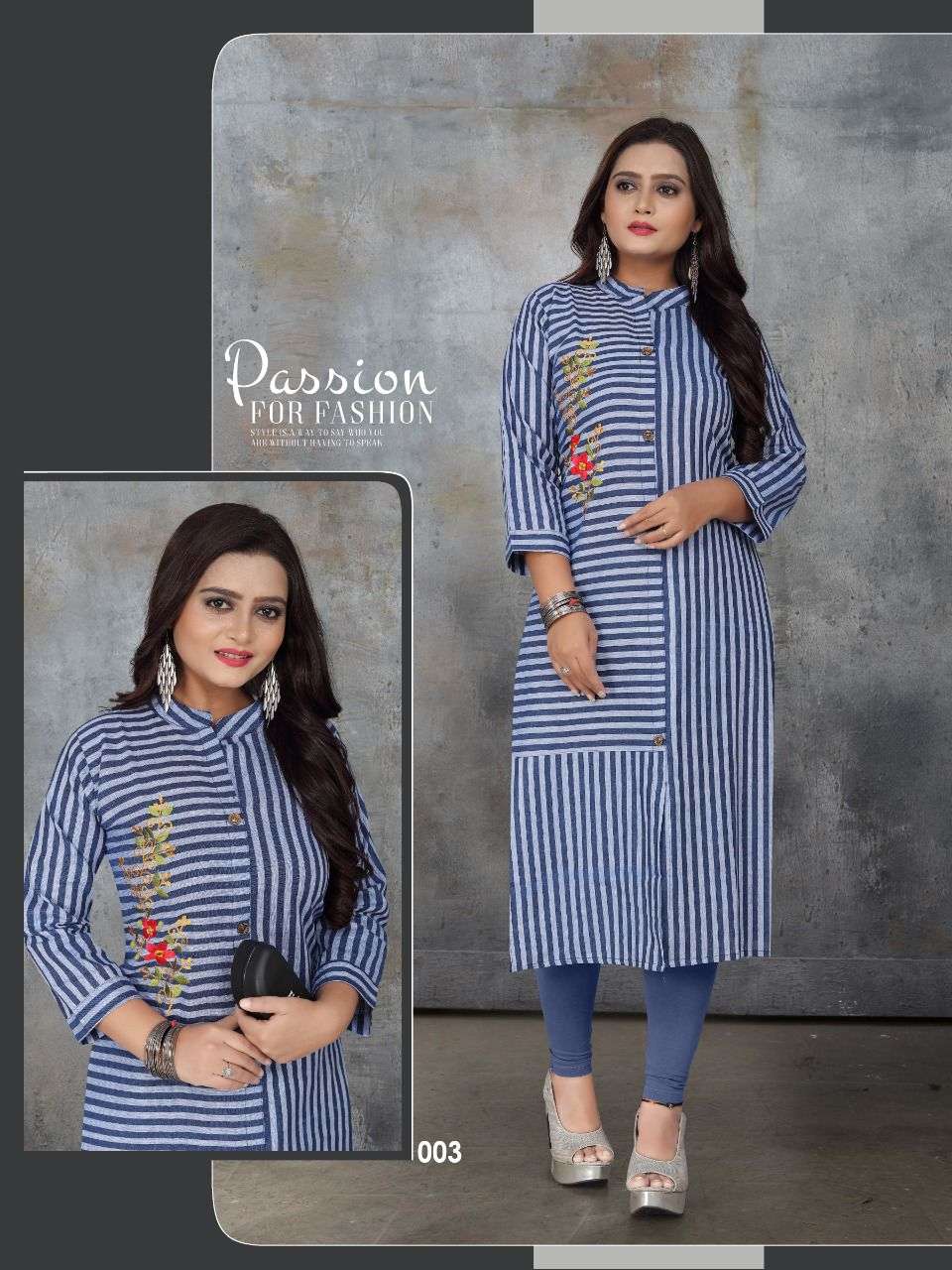 PARI VOL-1 BY TRENDY 001 TO 012 SERIES DESIGNER STYLISH FANCY COLORFUL BEAUTIFUL PARTY WEAR & ETHNIC WEAR COLLECTION SOUTH COTTON STRIPES KURTIS AT WHOLESALE PRICE
