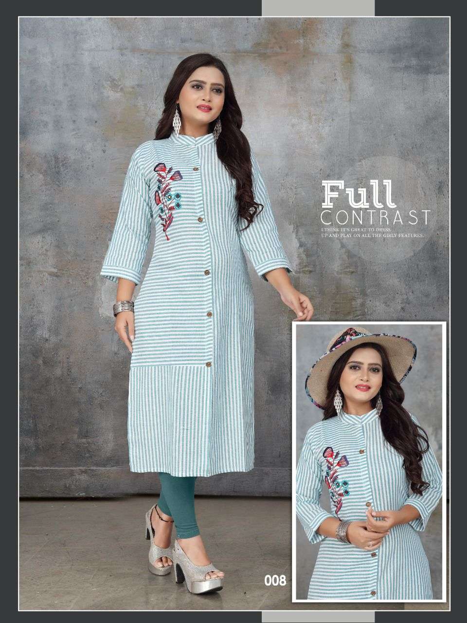 PARI VOL-1 BY TRENDY 001 TO 012 SERIES DESIGNER STYLISH FANCY COLORFUL BEAUTIFUL PARTY WEAR & ETHNIC WEAR COLLECTION SOUTH COTTON STRIPES KURTIS AT WHOLESALE PRICE