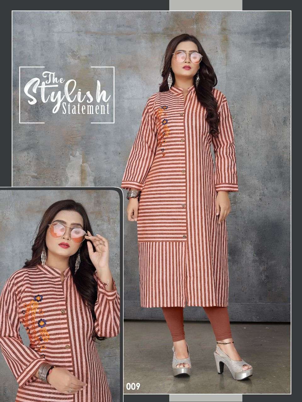 PARI VOL-1 BY TRENDY 001 TO 012 SERIES DESIGNER STYLISH FANCY COLORFUL BEAUTIFUL PARTY WEAR & ETHNIC WEAR COLLECTION SOUTH COTTON STRIPES KURTIS AT WHOLESALE PRICE