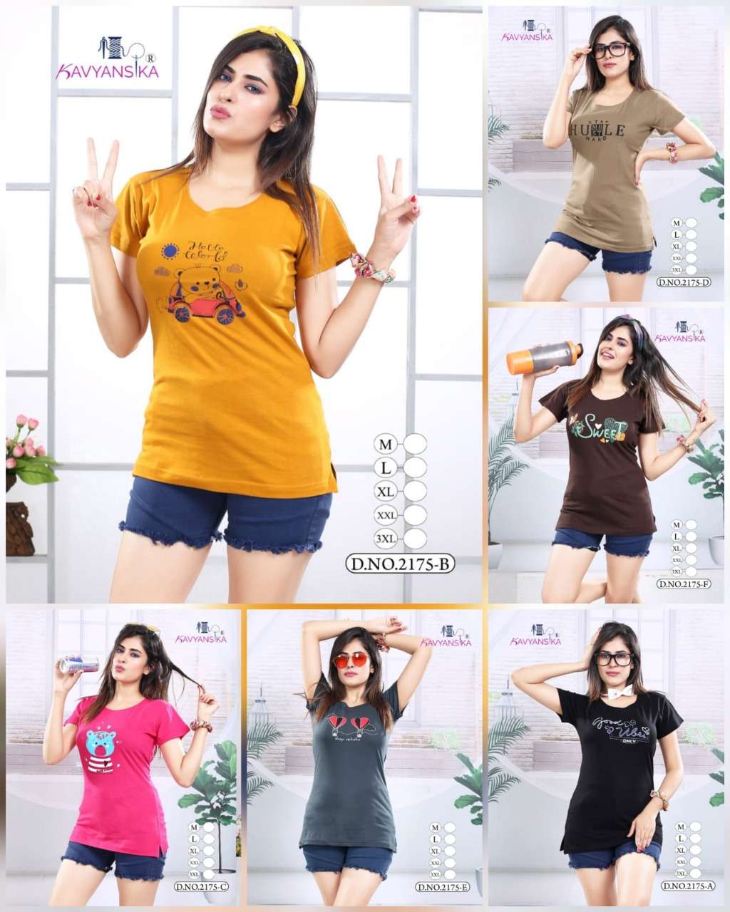 KAVYANSHIKA VOL-2175 BY KAVYANSHIKA 2175-A TO 2175-F SERIES BEAUTIFUL STYLISH COLORFUL FANCY PARTY WEAR & ETHNIC WEAR & READY TO WEAR HOSIERY COTTON TOPS AT WHOLESALE PRICE