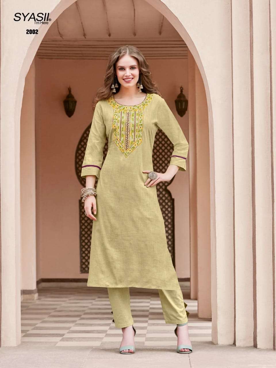 PURE VOL-2 BY SYASII 2001 TO 2006 SERIES DESIGNER STYLISH FANCY COLORFUL BEAUTIFUL PARTY WEAR & ETHNIC WEAR COLLECTION PURE COTTON SLUB EMBROIDERY KURTIS WITH BOTTOM AT WHOLESALE PRICE