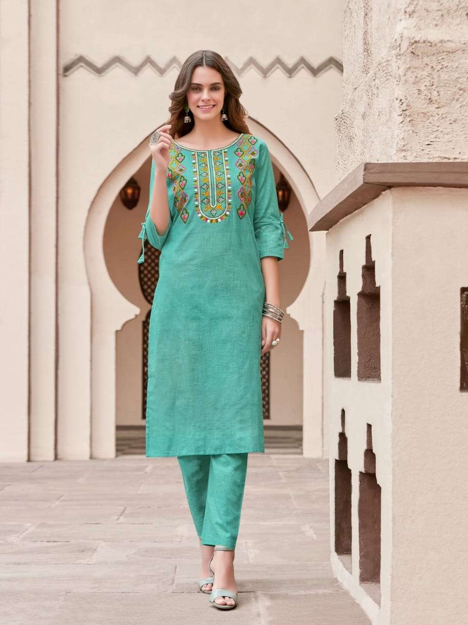 PURE VOL-2 BY SYASII 2001 TO 2006 SERIES DESIGNER STYLISH FANCY COLORFUL BEAUTIFUL PARTY WEAR & ETHNIC WEAR COLLECTION PURE COTTON SLUB EMBROIDERY KURTIS WITH BOTTOM AT WHOLESALE PRICE