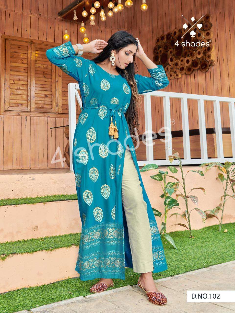 UN DEKHI BY 4 SHADES 101 TO 106 SERIES DESIGNER STYLISH FANCY COLORFUL BEAUTIFUL PARTY WEAR & ETHNIC WEAR COLLECTION RAYON PRINT KURTIS AT WHOLESALE PRICE