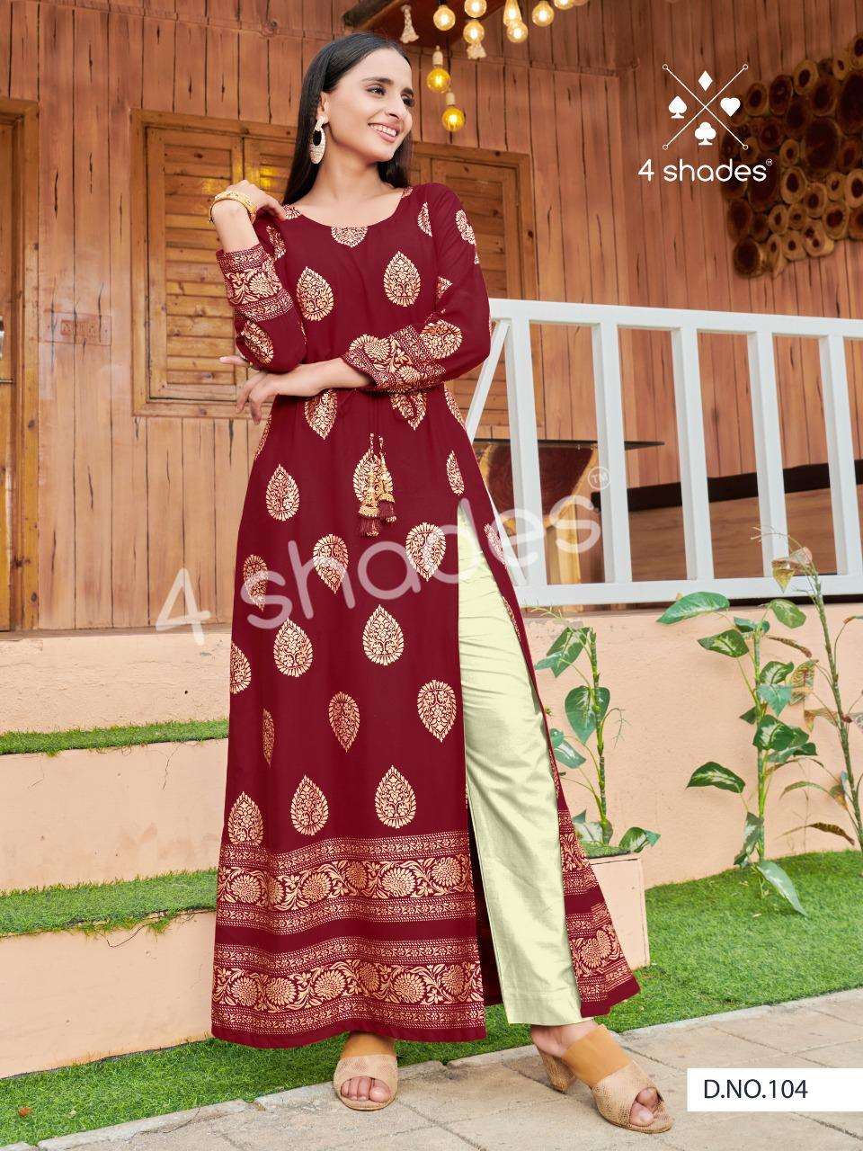 UN DEKHI BY 4 SHADES 101 TO 106 SERIES DESIGNER STYLISH FANCY COLORFUL BEAUTIFUL PARTY WEAR & ETHNIC WEAR COLLECTION RAYON PRINT KURTIS AT WHOLESALE PRICE