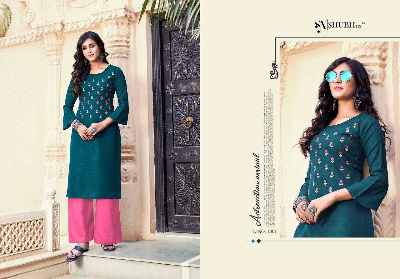 SUPER PLAZO BY SHUBH NX 1001 TO 1010 SERIES DESIGNER STYLISH FANCY COLORFUL BEAUTIFUL PARTY WEAR & ETHNIC WEAR COLLECTION RAYON SLUB EMBROIDERY KURTIS WITH BOTTOM AT WHOLESALE PRICE