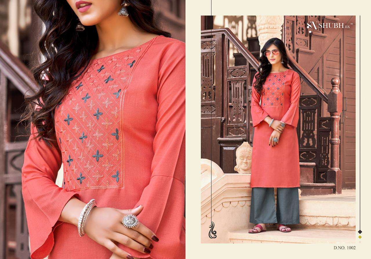 SUPER PLAZO BY SHUBH NX 1001 TO 1010 SERIES DESIGNER STYLISH FANCY COLORFUL BEAUTIFUL PARTY WEAR & ETHNIC WEAR COLLECTION RAYON SLUB EMBROIDERY KURTIS WITH BOTTOM AT WHOLESALE PRICE