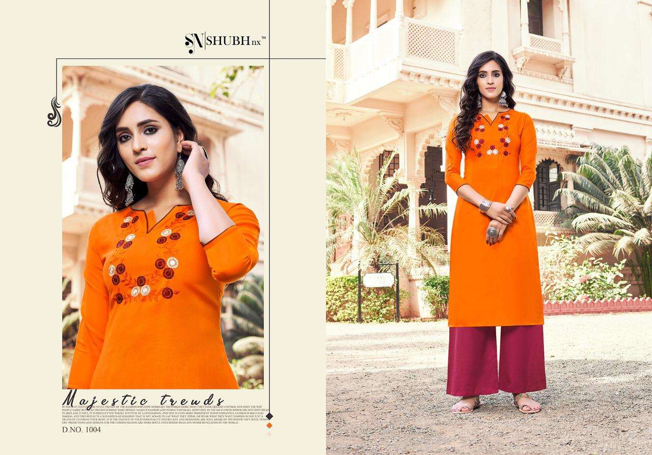 SUPER PLAZO BY SHUBH NX 1001 TO 1010 SERIES DESIGNER STYLISH FANCY COLORFUL BEAUTIFUL PARTY WEAR & ETHNIC WEAR COLLECTION RAYON SLUB EMBROIDERY KURTIS WITH BOTTOM AT WHOLESALE PRICE