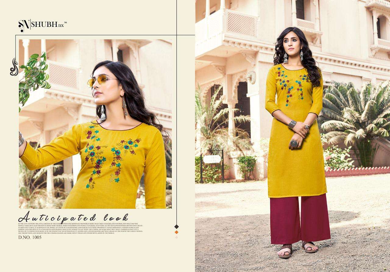 SUPER PLAZO BY SHUBH NX 1001 TO 1010 SERIES DESIGNER STYLISH FANCY COLORFUL BEAUTIFUL PARTY WEAR & ETHNIC WEAR COLLECTION RAYON SLUB EMBROIDERY KURTIS WITH BOTTOM AT WHOLESALE PRICE