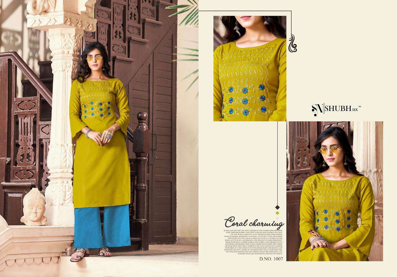 SUPER PLAZO BY SHUBH NX 1001 TO 1010 SERIES DESIGNER STYLISH FANCY COLORFUL BEAUTIFUL PARTY WEAR & ETHNIC WEAR COLLECTION RAYON SLUB EMBROIDERY KURTIS WITH BOTTOM AT WHOLESALE PRICE