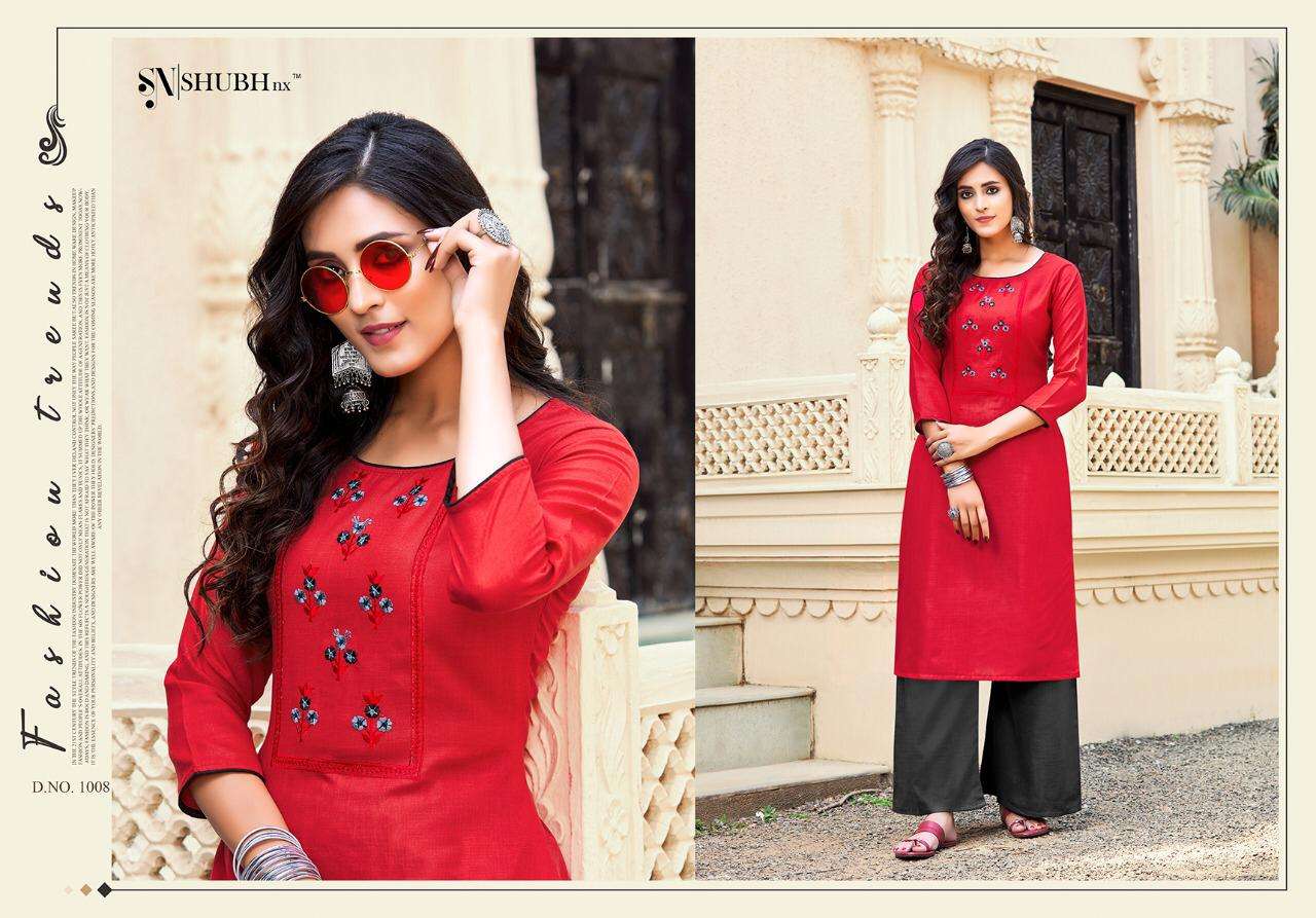 SUPER PLAZO BY SHUBH NX 1001 TO 1010 SERIES DESIGNER STYLISH FANCY COLORFUL BEAUTIFUL PARTY WEAR & ETHNIC WEAR COLLECTION RAYON SLUB EMBROIDERY KURTIS WITH BOTTOM AT WHOLESALE PRICE