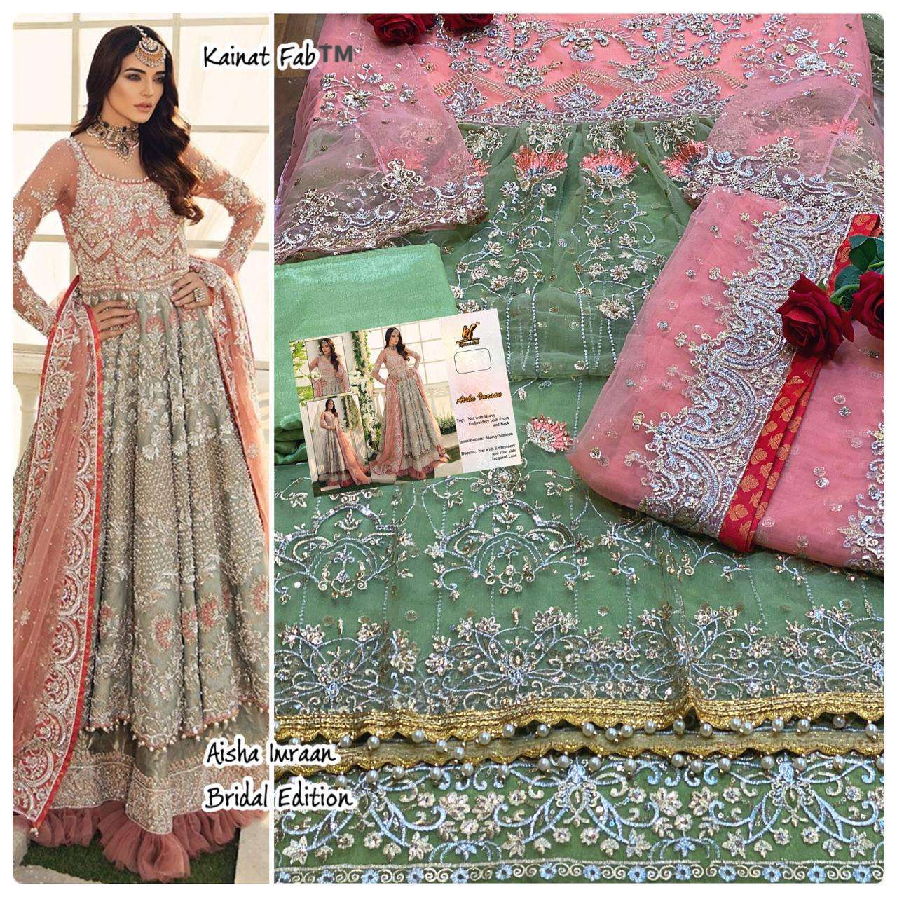 AISHA IMRAAN BY KAINAT FAB 01 TO 02 SERIES DESIGNER PAKISTANI SUITS BEAUTIFUL STYLISH FANCY COLORFUL PARTY WEAR & OCCASIONAL WEAR SOFT NET DRESSES AT WHOLESALE PRICE