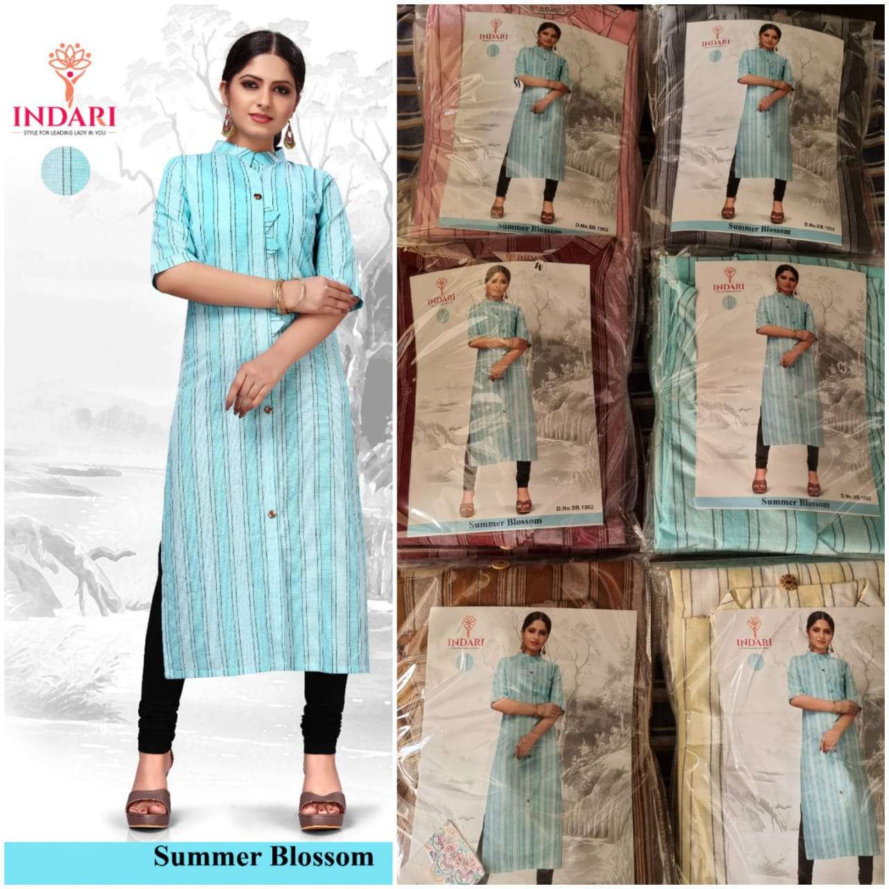 SUMMER BLOSSOM BY INDARI 1001 TO 1005 SERIES DESIGNER STYLISH FANCY COLORFUL BEAUTIFUL PARTY WEAR & ETHNIC WEAR COLLECTION HEAVY COTTON KURTIS AT WHOLESALE PRICE
