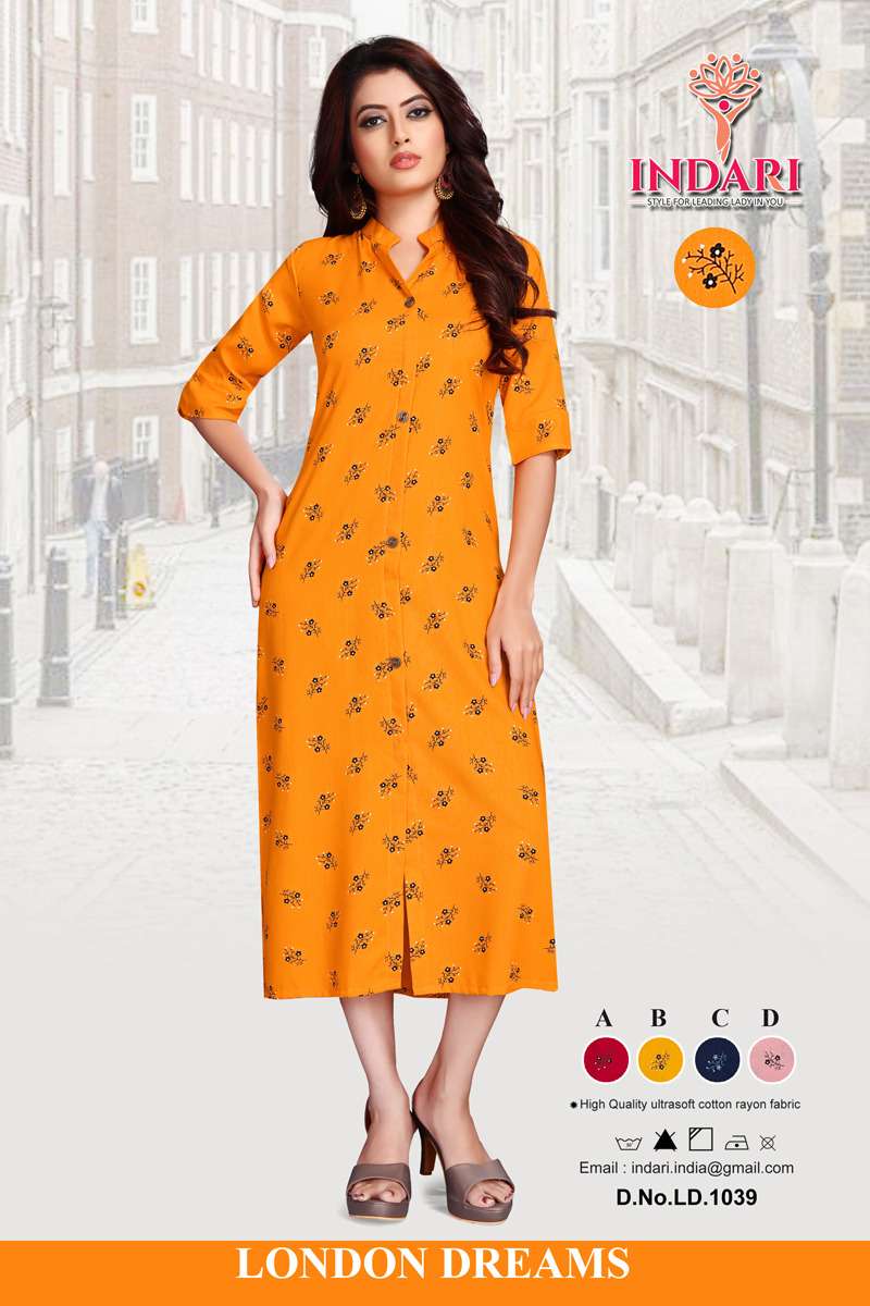 LONDON DREAMS BY INDARI DESIGNER STYLISH FANCY COLORFUL BEAUTIFUL PARTY WEAR & ETHNIC WEAR COLLECTION RAYON PRINT KURTIS AT WHOLESALE PRICE