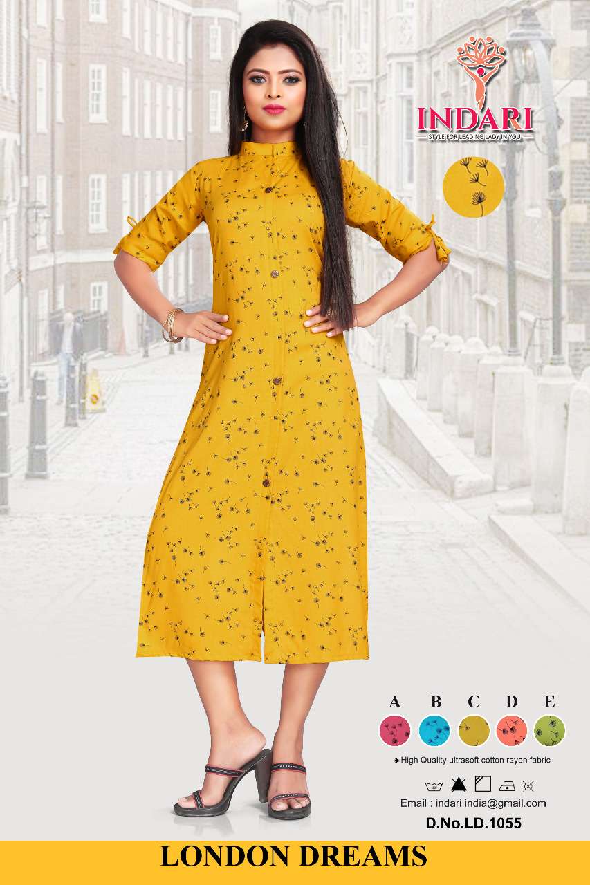 LONDON DREAMS BY INDARI DESIGNER STYLISH FANCY COLORFUL BEAUTIFUL PARTY WEAR & ETHNIC WEAR COLLECTION RAYON PRINT KURTIS AT WHOLESALE PRICE