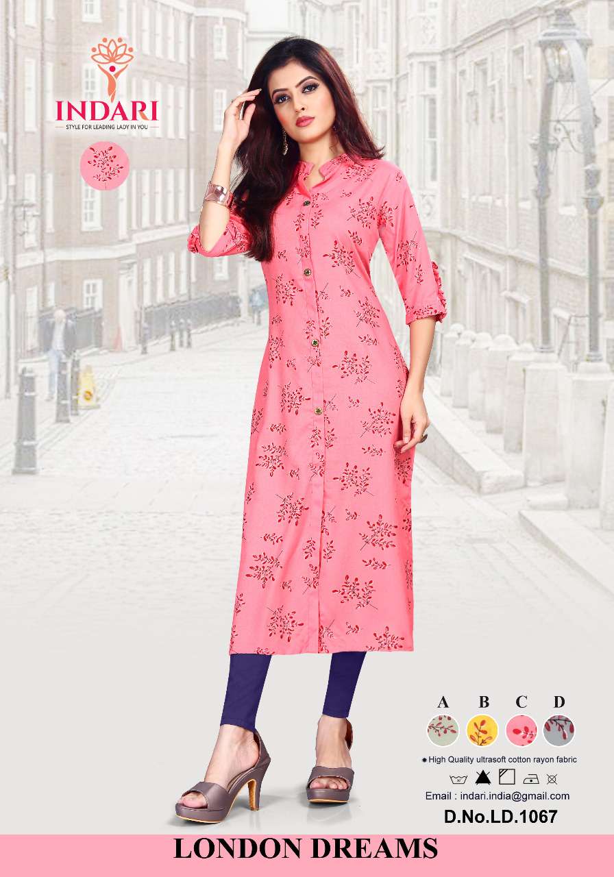 LONDON DREAMS BY INDARI DESIGNER STYLISH FANCY COLORFUL BEAUTIFUL PARTY WEAR & ETHNIC WEAR COLLECTION RAYON PRINT KURTIS AT WHOLESALE PRICE