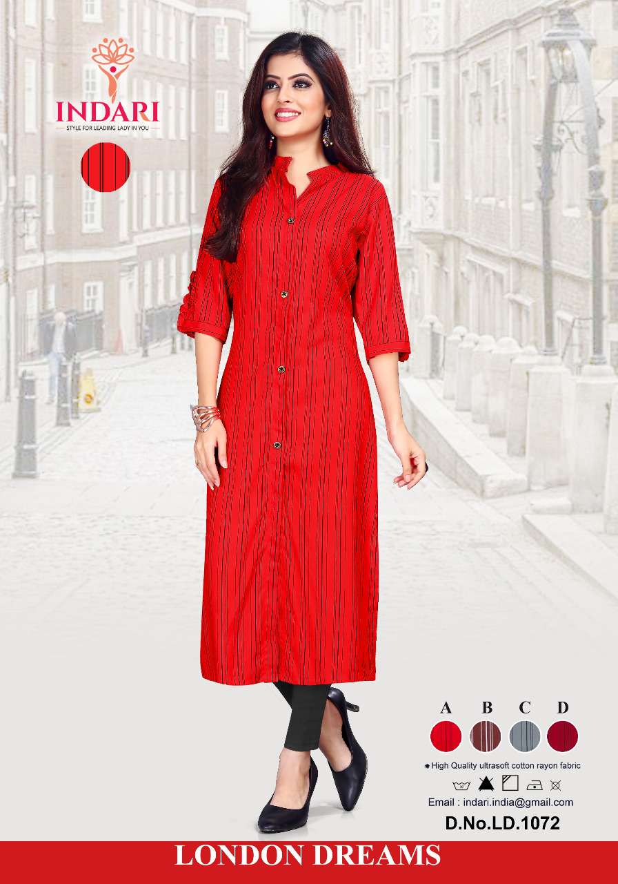LONDON DREAMS BY INDARI DESIGNER STYLISH FANCY COLORFUL BEAUTIFUL PARTY WEAR & ETHNIC WEAR COLLECTION RAYON PRINT KURTIS AT WHOLESALE PRICE